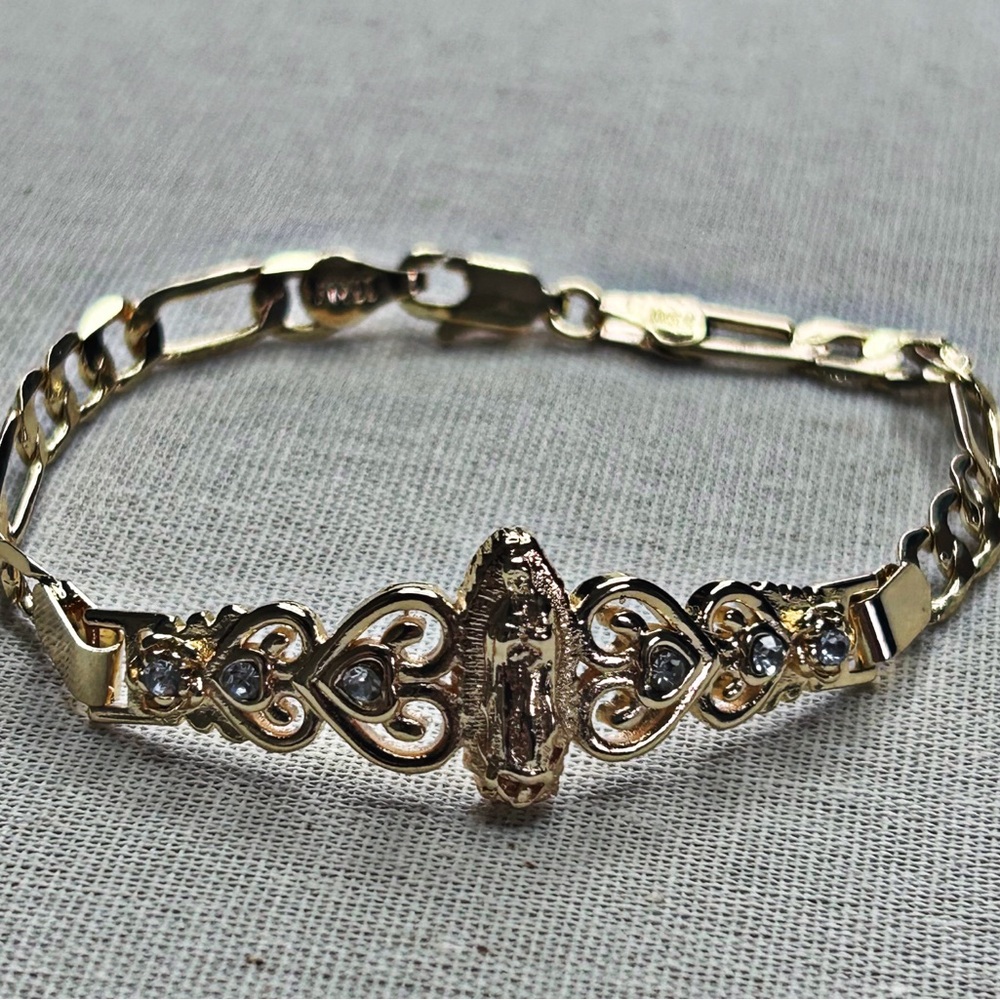Virgen Mary Gold Plated Chain Bracelet